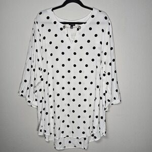 Torrid Womens 4 Black White Polka Dot Crepe 3/4 Sleeve Blouse Shirt‎ Career